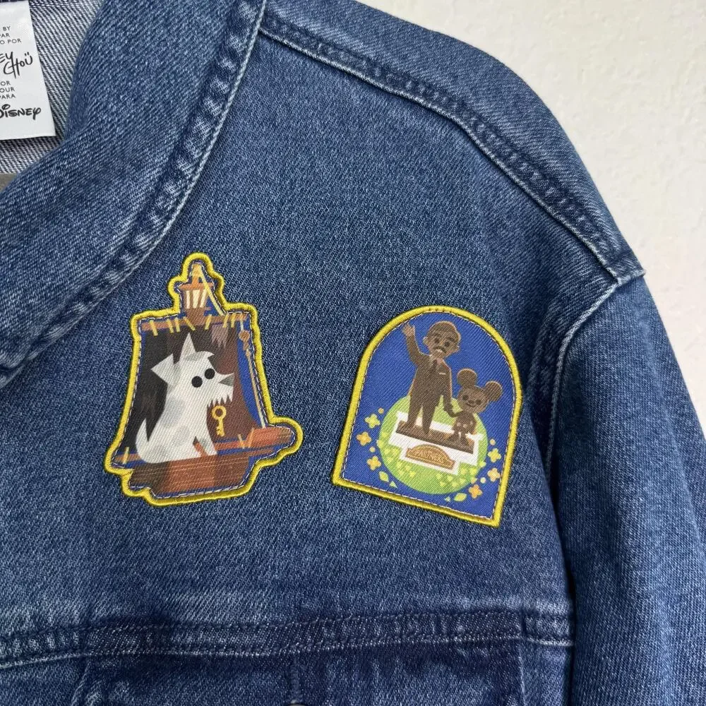 Disney Joey Chou Denim Jacket XXL Mickey Mouse Castle Fireworks Park Art NEW 2X - Picture 7 of 13